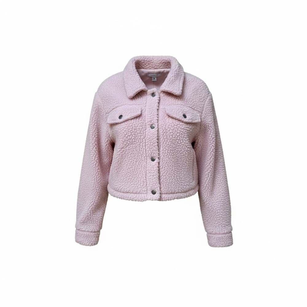 Favlux Fashion Pink Sherpa Cropped Jacket